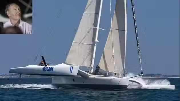 Le mythique trimaran ORMA ex-Eure-et-Loir reprend la mer. Pour Francis Joyon, ce projet Vintage incarne une navigation plus sobre et respectueuse de l'océan ©JACQUES VAPILLON / VINCENT OLIVAUD